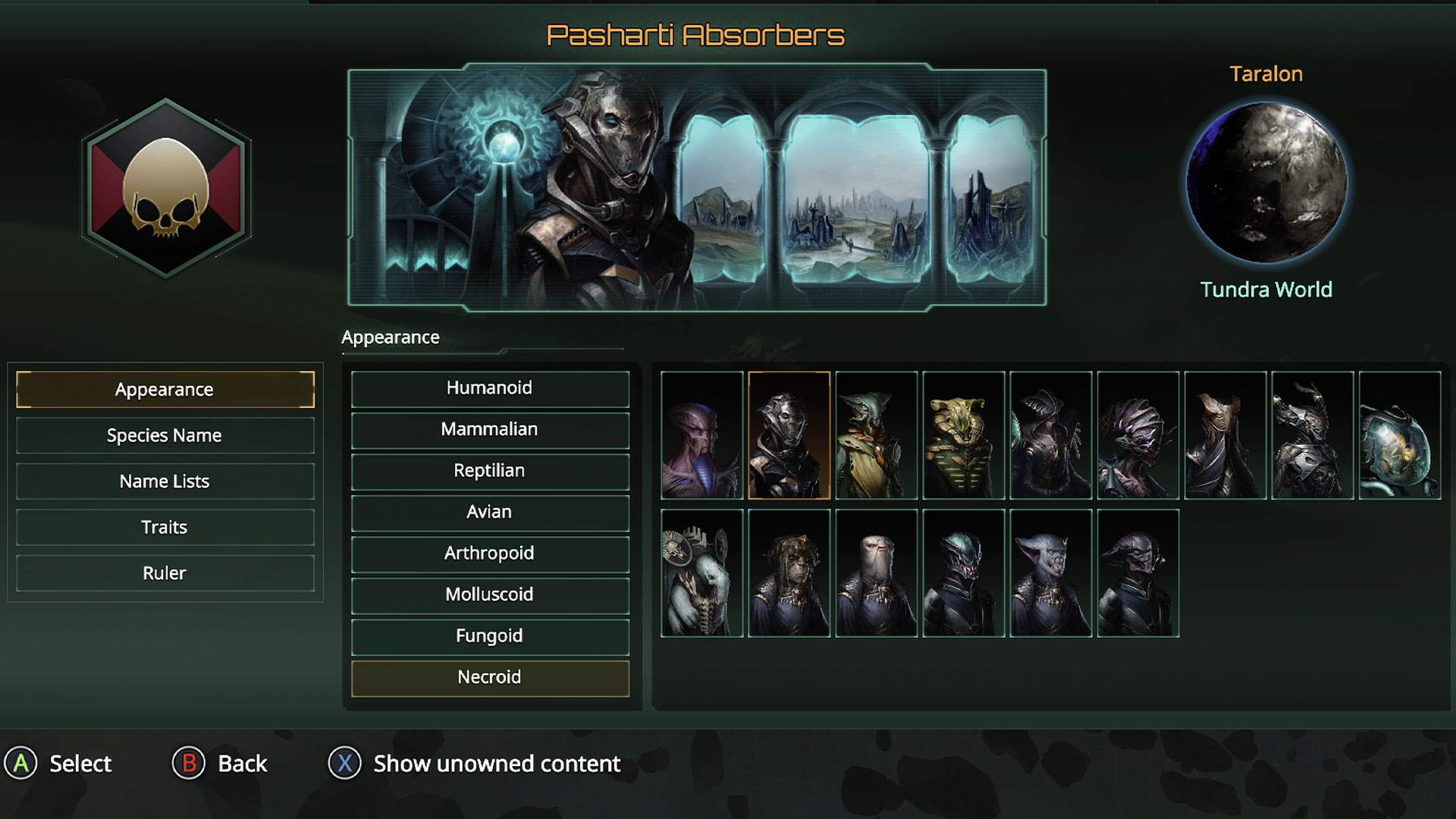 capture d'écran du menu