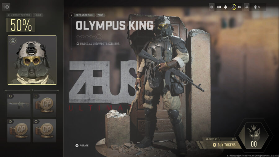 Skin Olympus King de Zeus disponible dans le Warzone 2/MW2 Battle Pass.