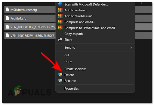 Suppression du contenu du menu Profil