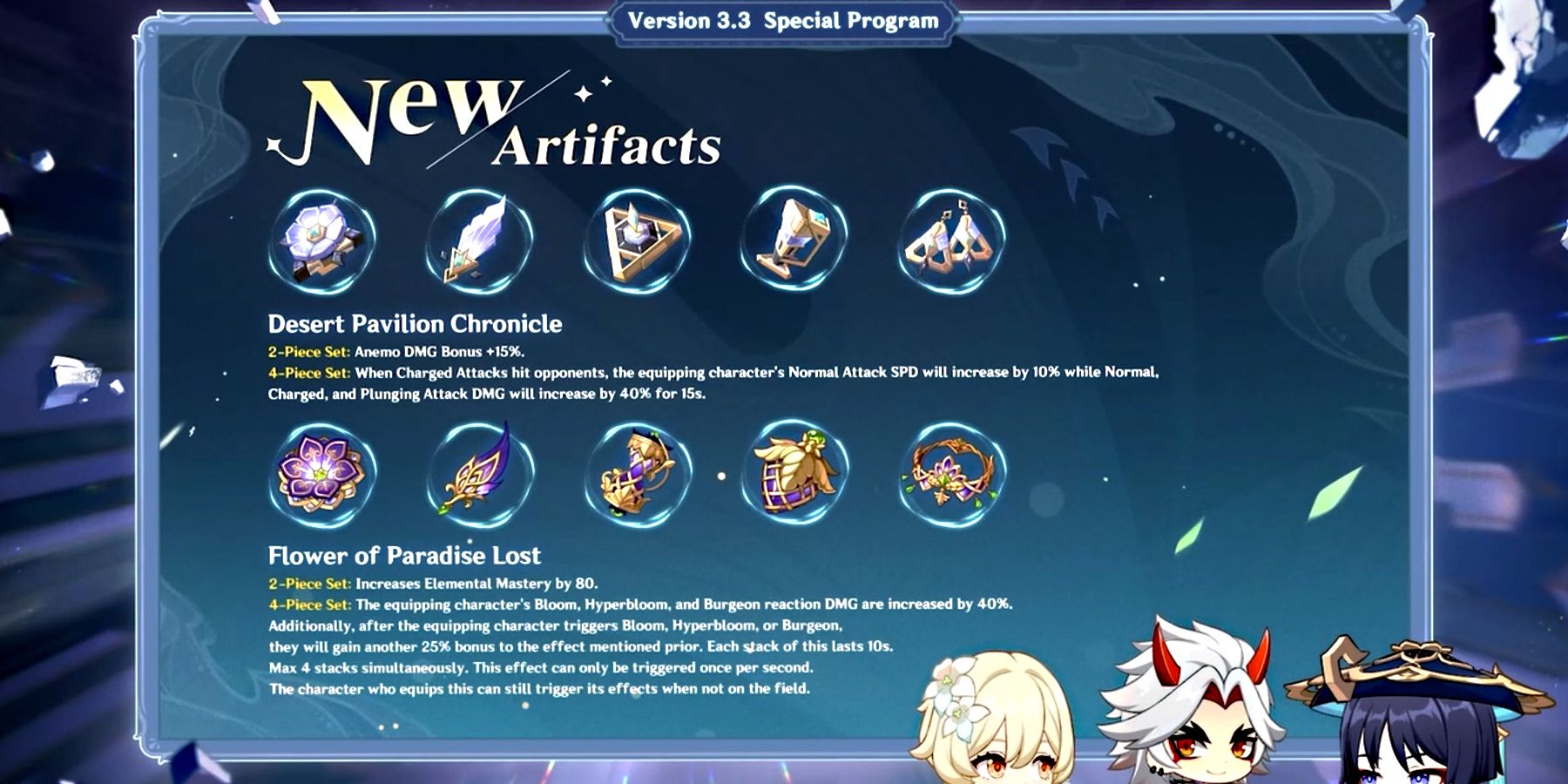 deux nouveaux ensembles d'artefacts dans la mise à jour Genshin Impact 3.3