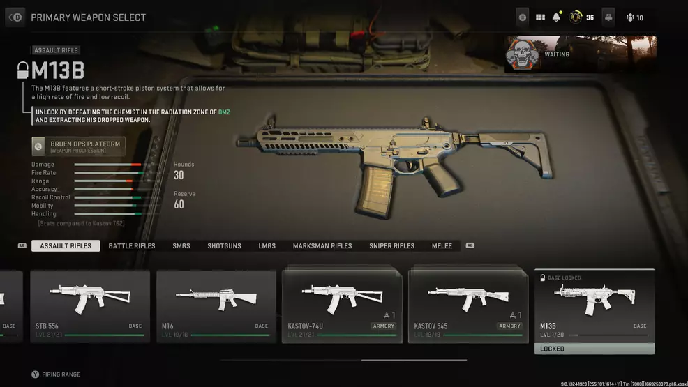 Le fusil d'assaut M13B obtenu en battant le chimiste en DMZ