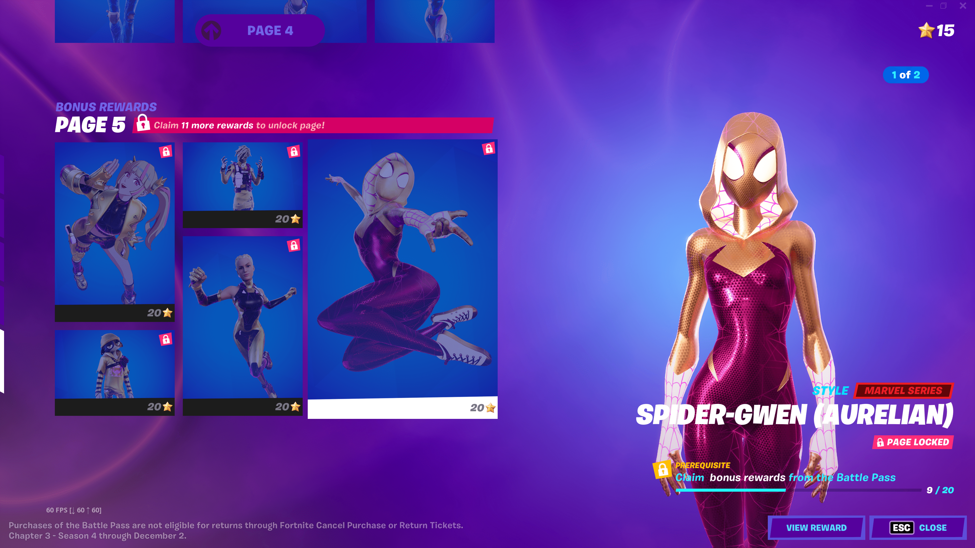 Fortnite Chapitre 3 Saison 4 Spider-Gwen Une capture d'écran du skin Spider-Gwen avec la variante dorée d'Aurelian à la fin de la passe de combat Fortnite Chapter 3, Season 4.