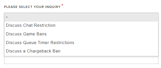 Sélection du type d'interdiction