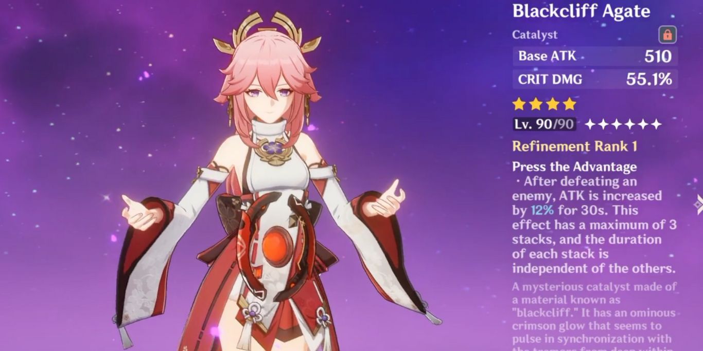 Genshin Impact Yae Miko tenant une agate Blackcliff