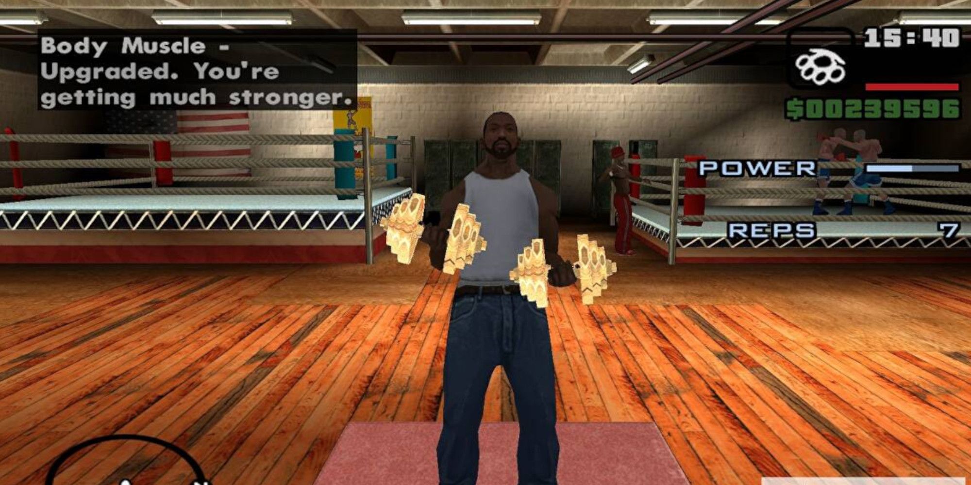 CJ s'entraîne au gymnase