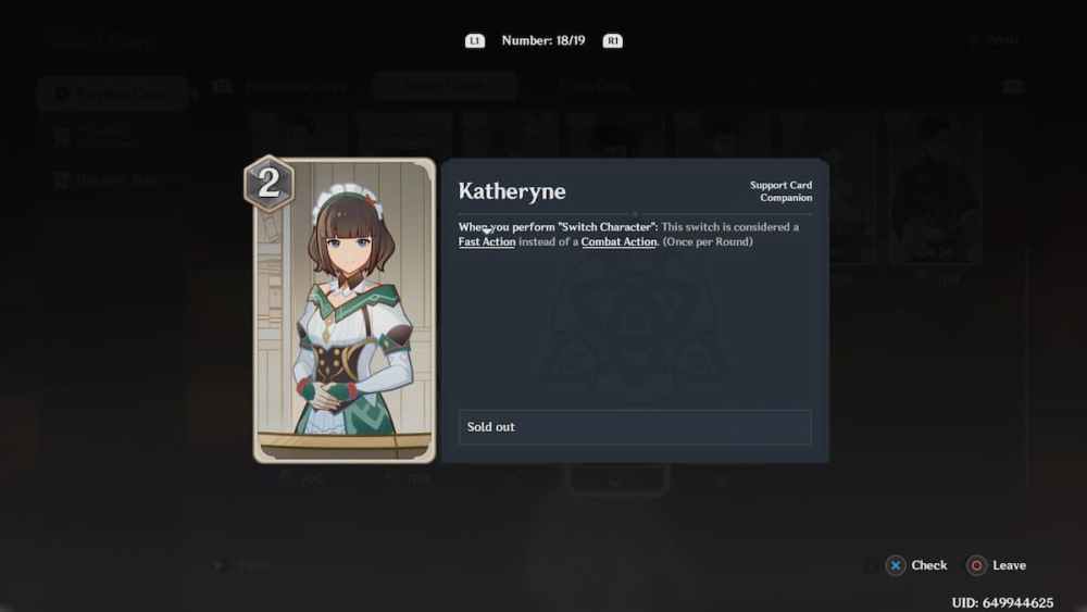 Carte d'action Katheryne dans Genshin Impact