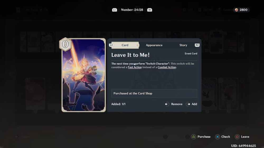 Laisse le moi!  Carte d'action dans Genshin Impact