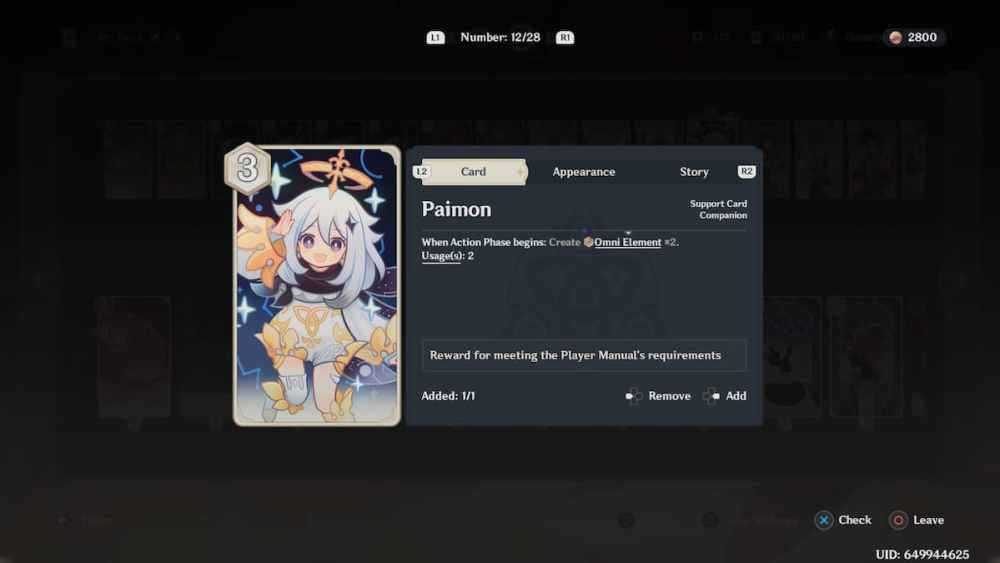 Carte d'action Paimon dans Genshin Impact