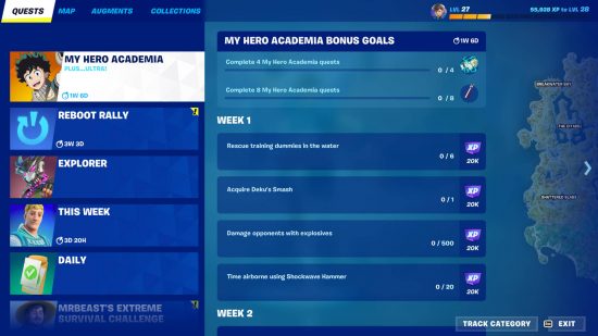 fortnite-my-hero-academia-skins-quêtes Skins Fortnite My Hero Academia - une liste de quêtes sur le thème de My Hero Academia dans Fortnite.
