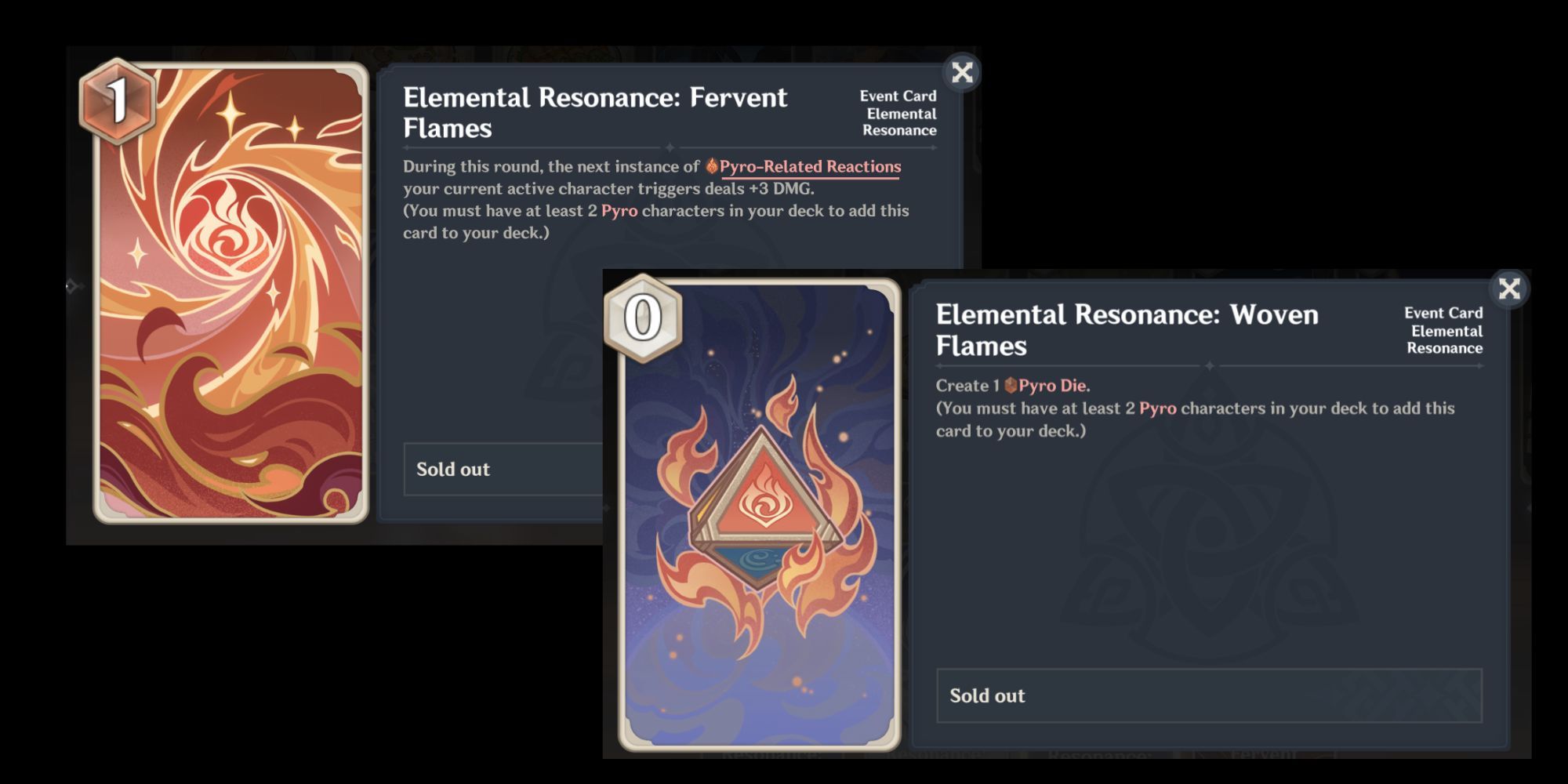 Cartes de résonance élémentaire Genshin Impact Genius Invokation TCG
