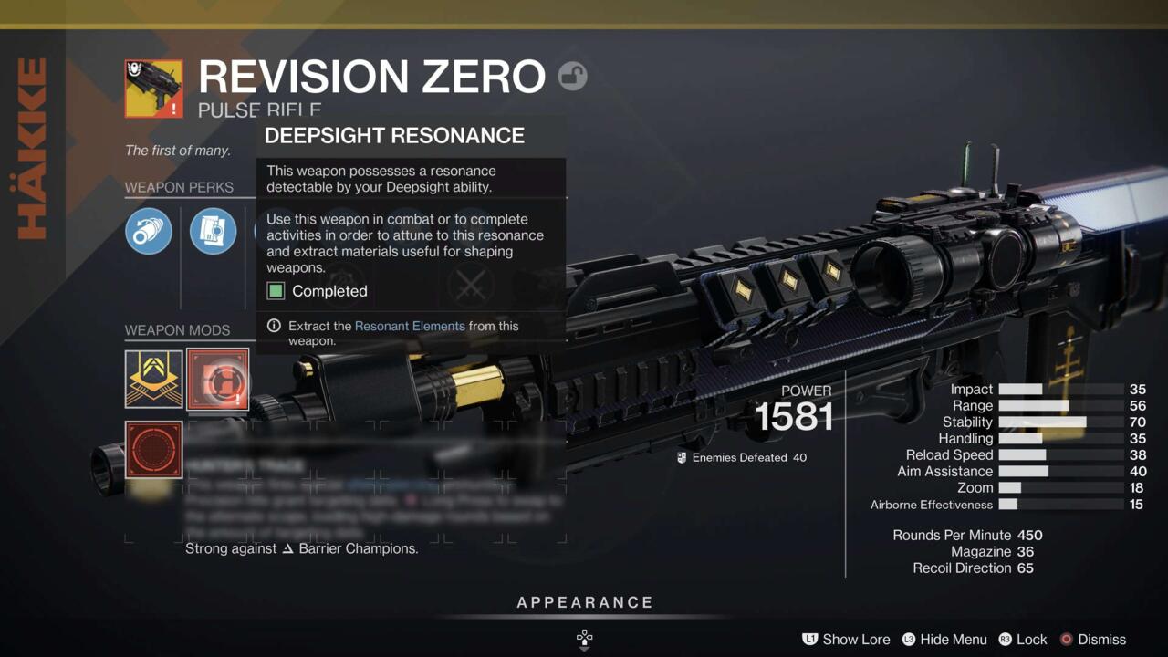 Obtenir la résonance Deepsight de la révision zéro.