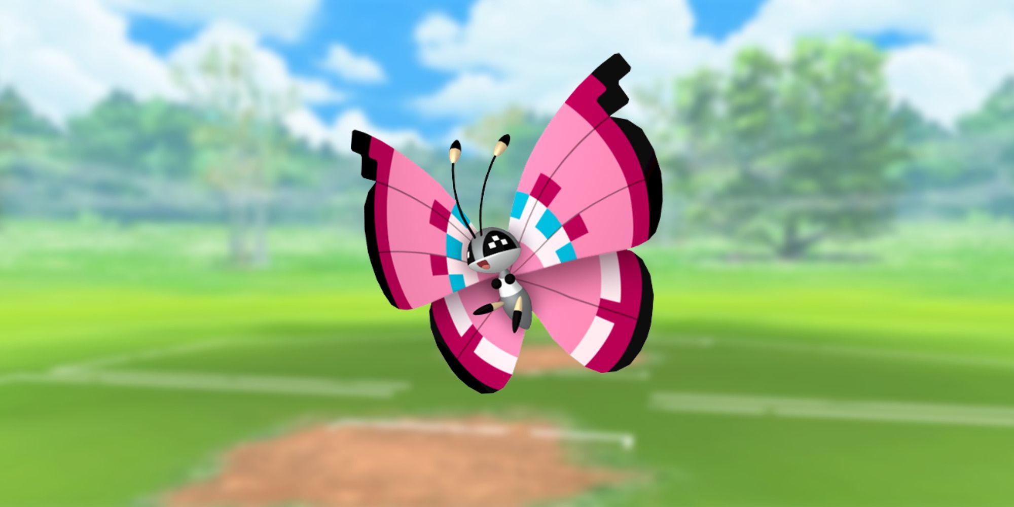 Vivillon de Pokemon avec le champ de bataille de Pokemon Go en arrière-plan