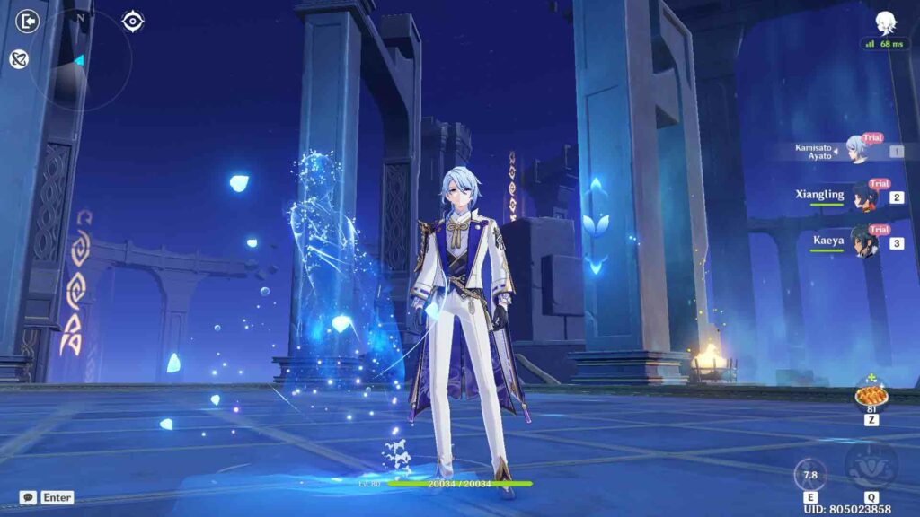 Ayato avec sa compétence élémentaire dans Genshin Impact