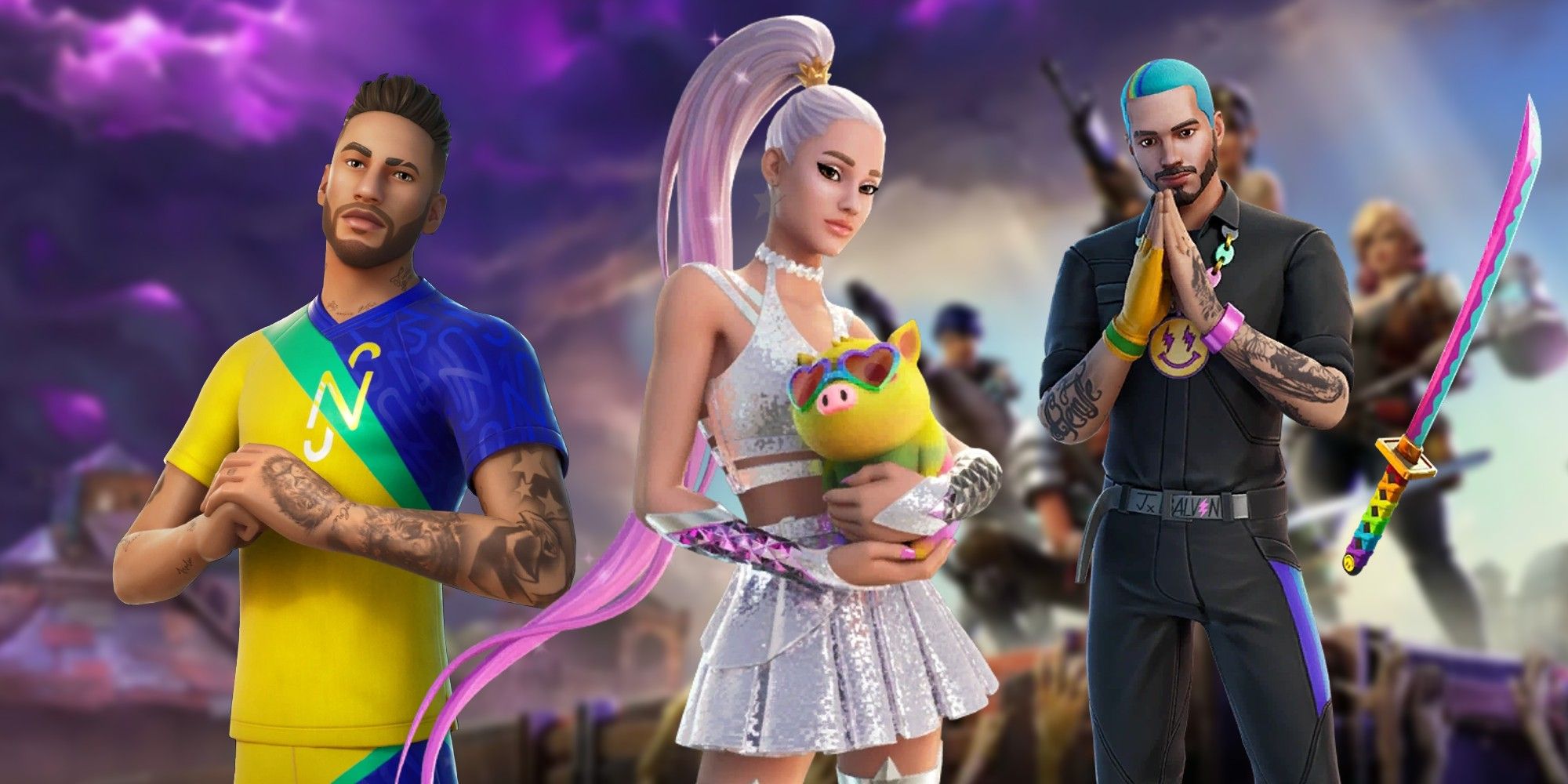 neymar jr, ariana grande, and j balvin in fortnite