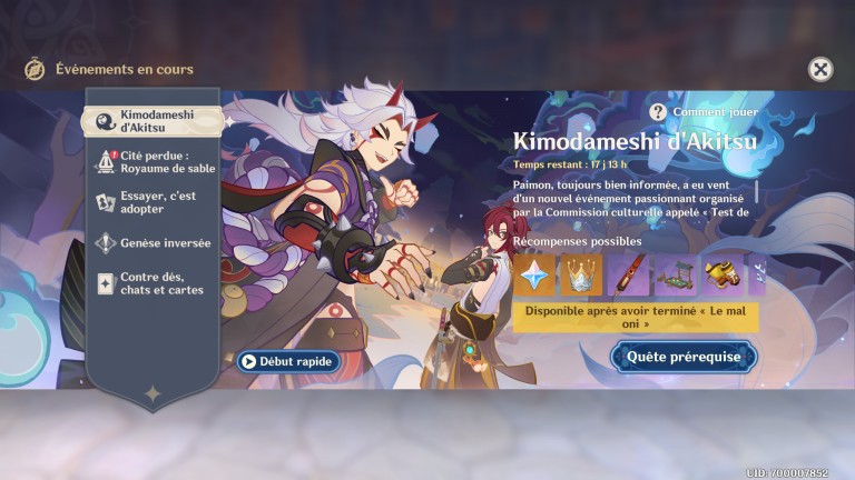 Genshin Impact, Kimodameshi d'Akitsu : Une arme exclusive et plus de 1000 primo-gemmes à y récupérer !
