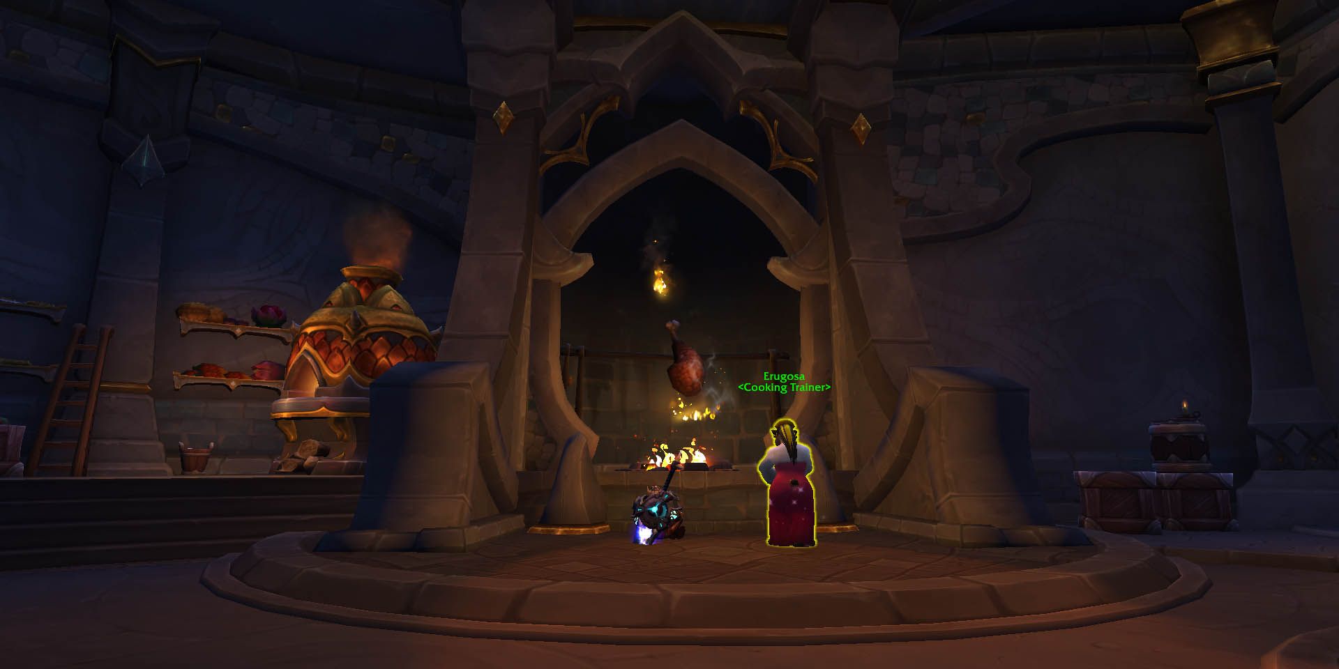Wow une pandaren femelle cuisinant près du feu