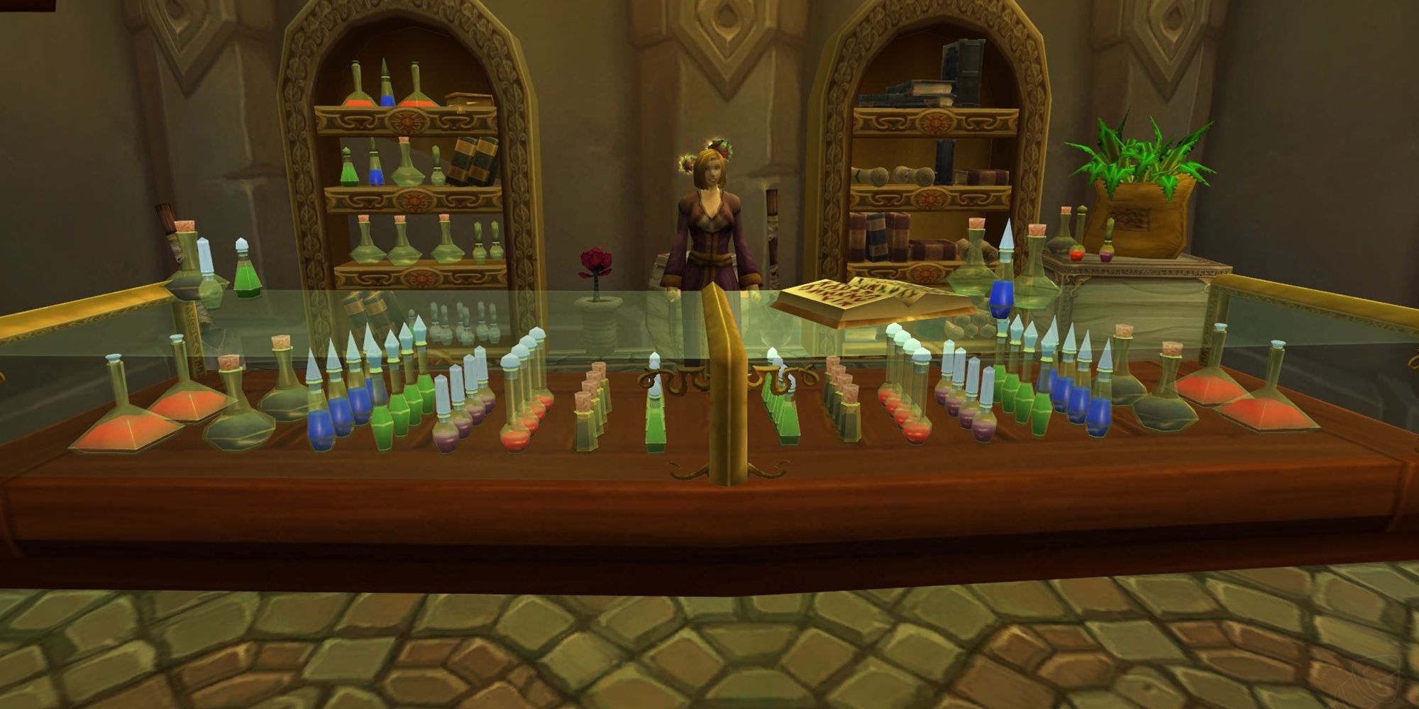 Une boutique d'alchimie remplie de potions et d'élixirs