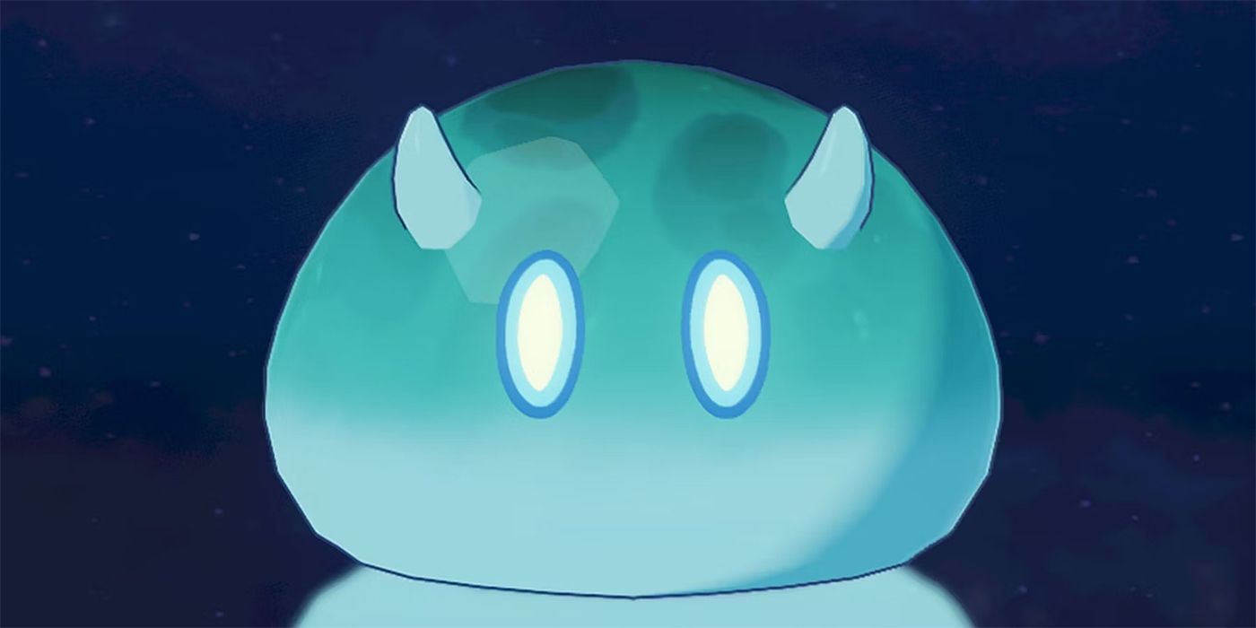 Genshin Impact Slime bleu-vert gros plan 