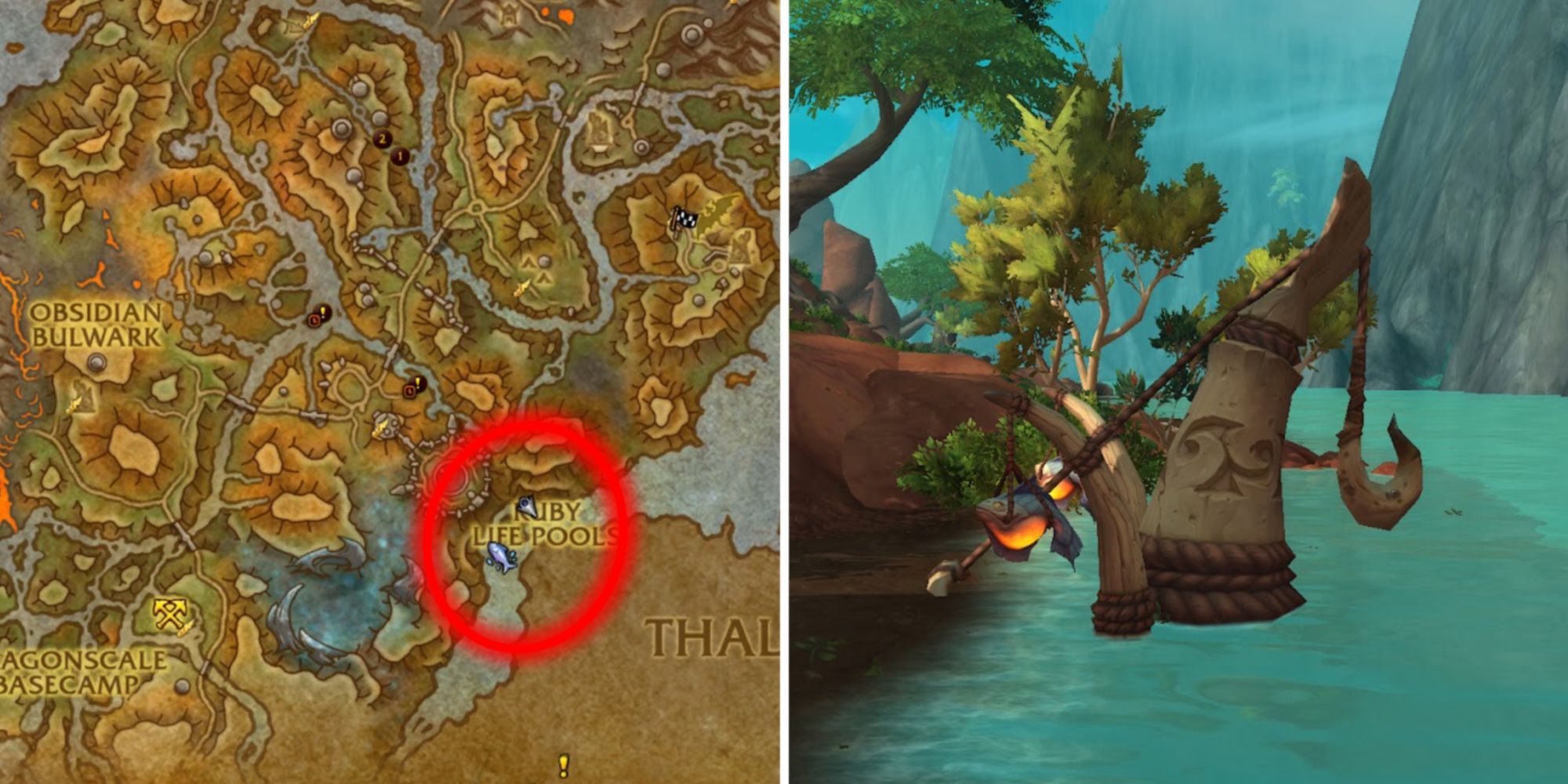 Image fractionnée d'un lieu de pêche de Lunker et de l'emplacement de la carte