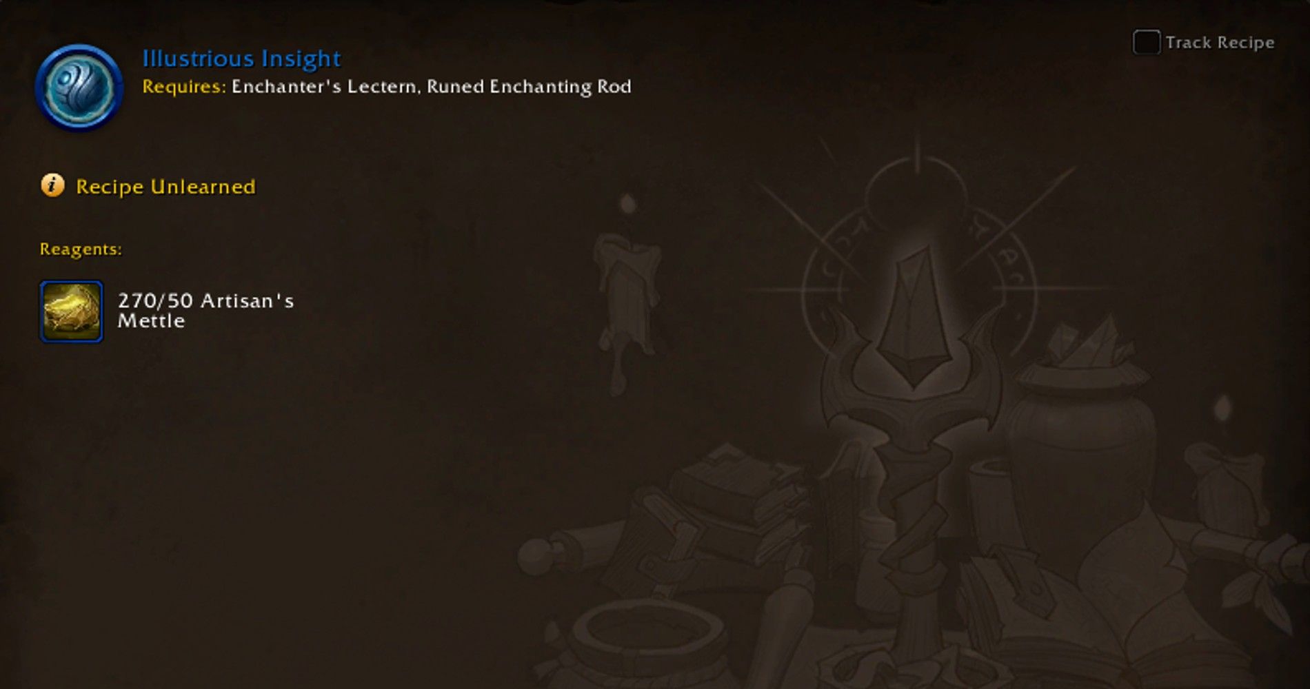Fabriquer Illustrious Insight, un réactif de finition commun, dans World of Warcraft.