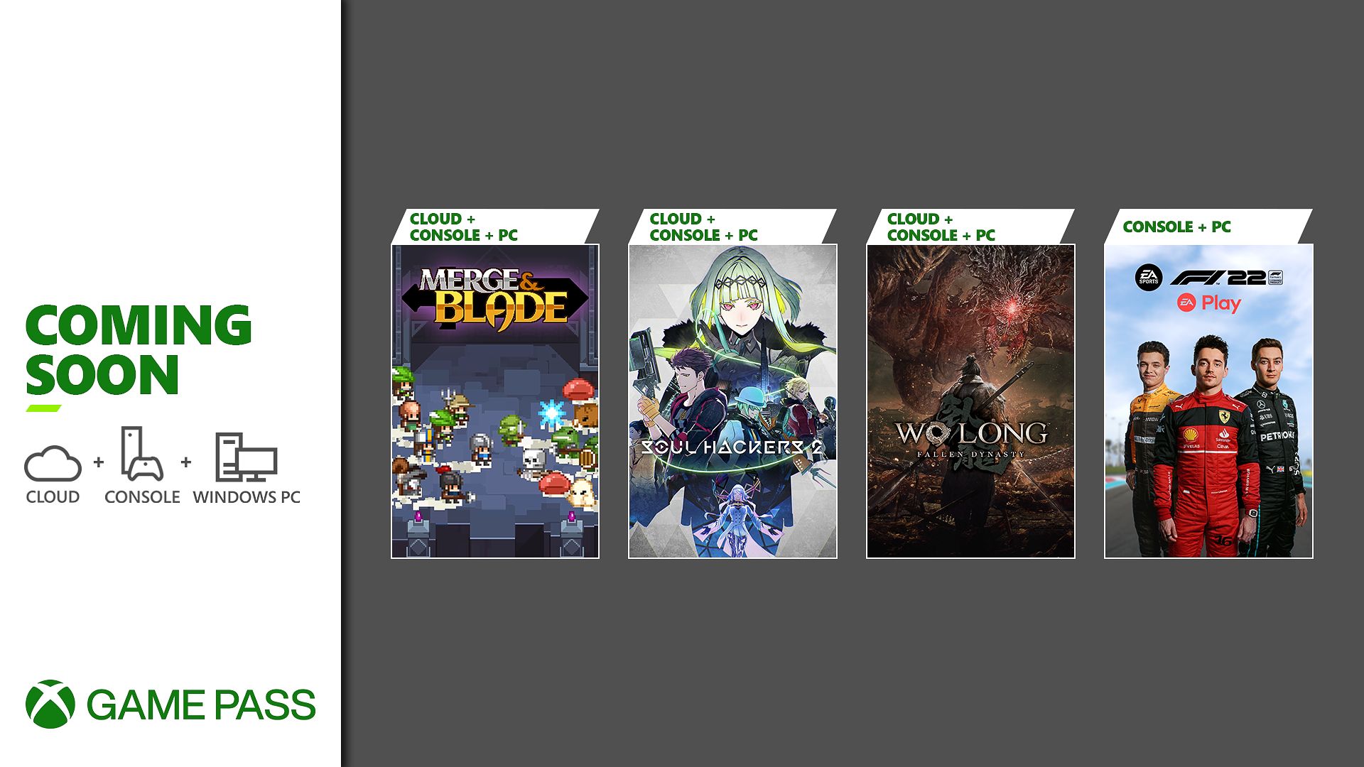 À venir sur Xbox Game Pass : Wo Long : Fallen Dynasty, Soul Hackers 2, F1 22 et Merge & Blade