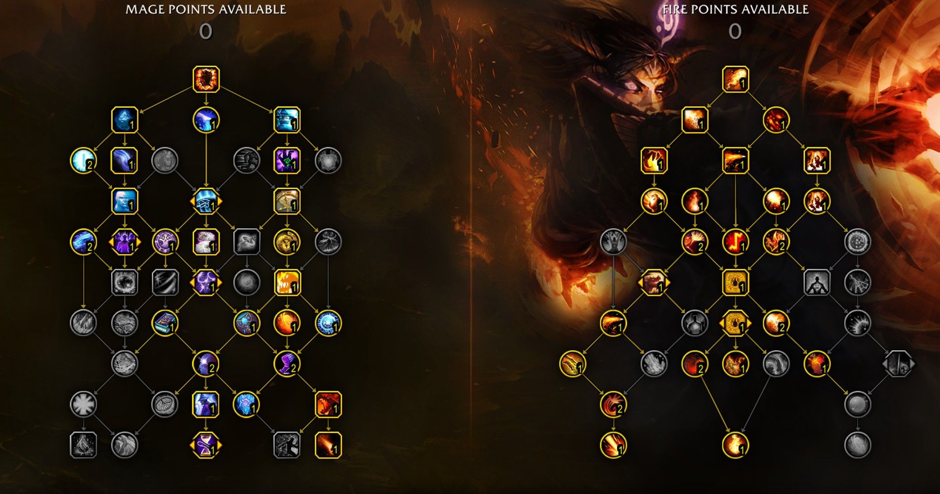 L'arbre de talents de mise à niveau pour Fire Mage dans World of Warcraft.
