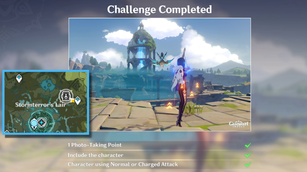 Cible de photographie 2 et emplacement de la carte pour les instantanés Breezy Day 2 à Genshin Impact Windblume's Breath