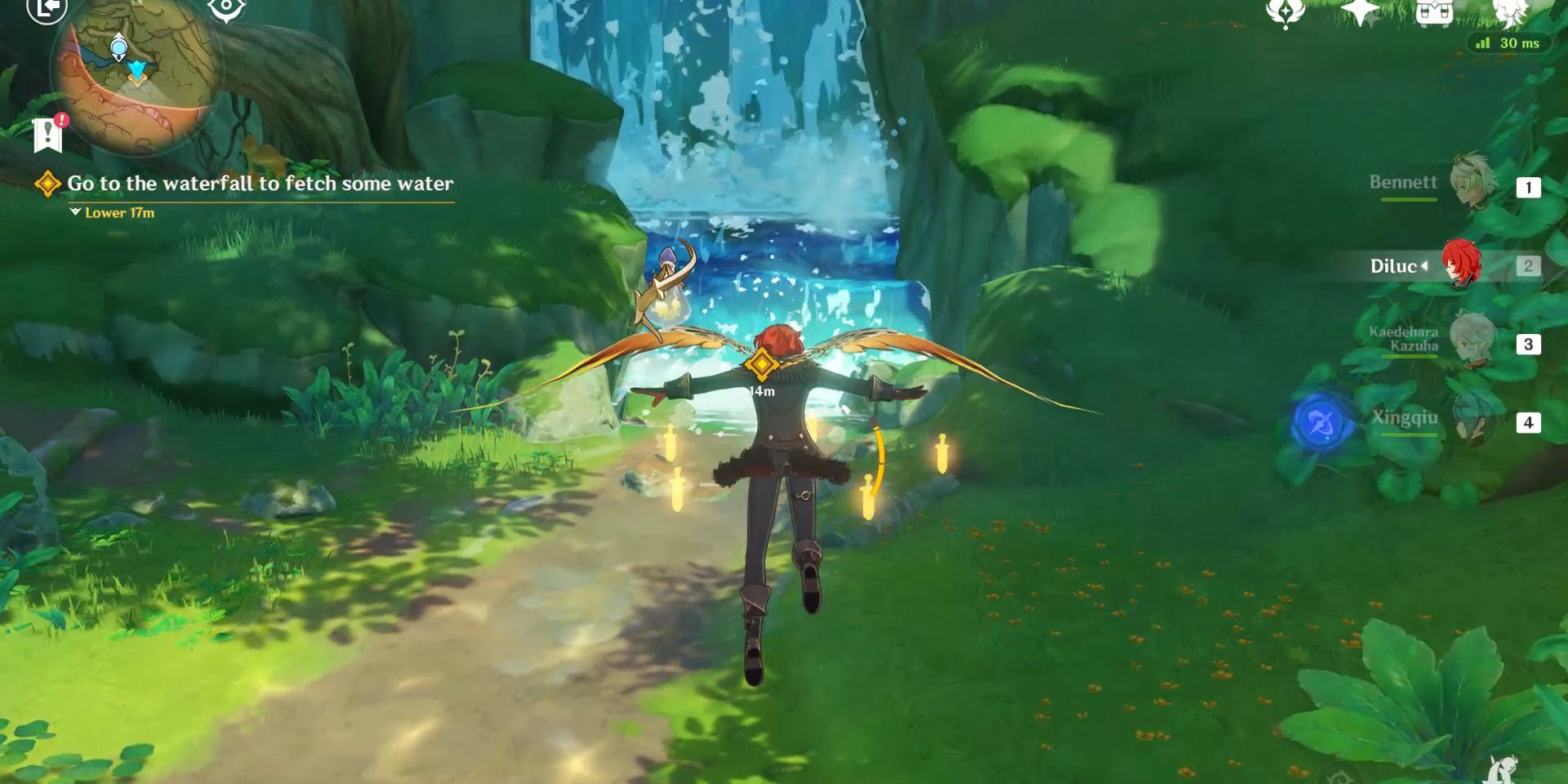 Image de la cascade de la quête Caribert dans Genshin Impact.