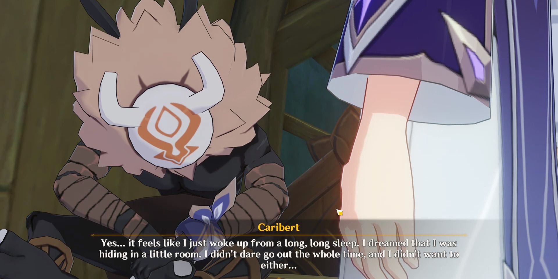Image d'une cinématique entre Caribert et Eide dans Genshin Impact.