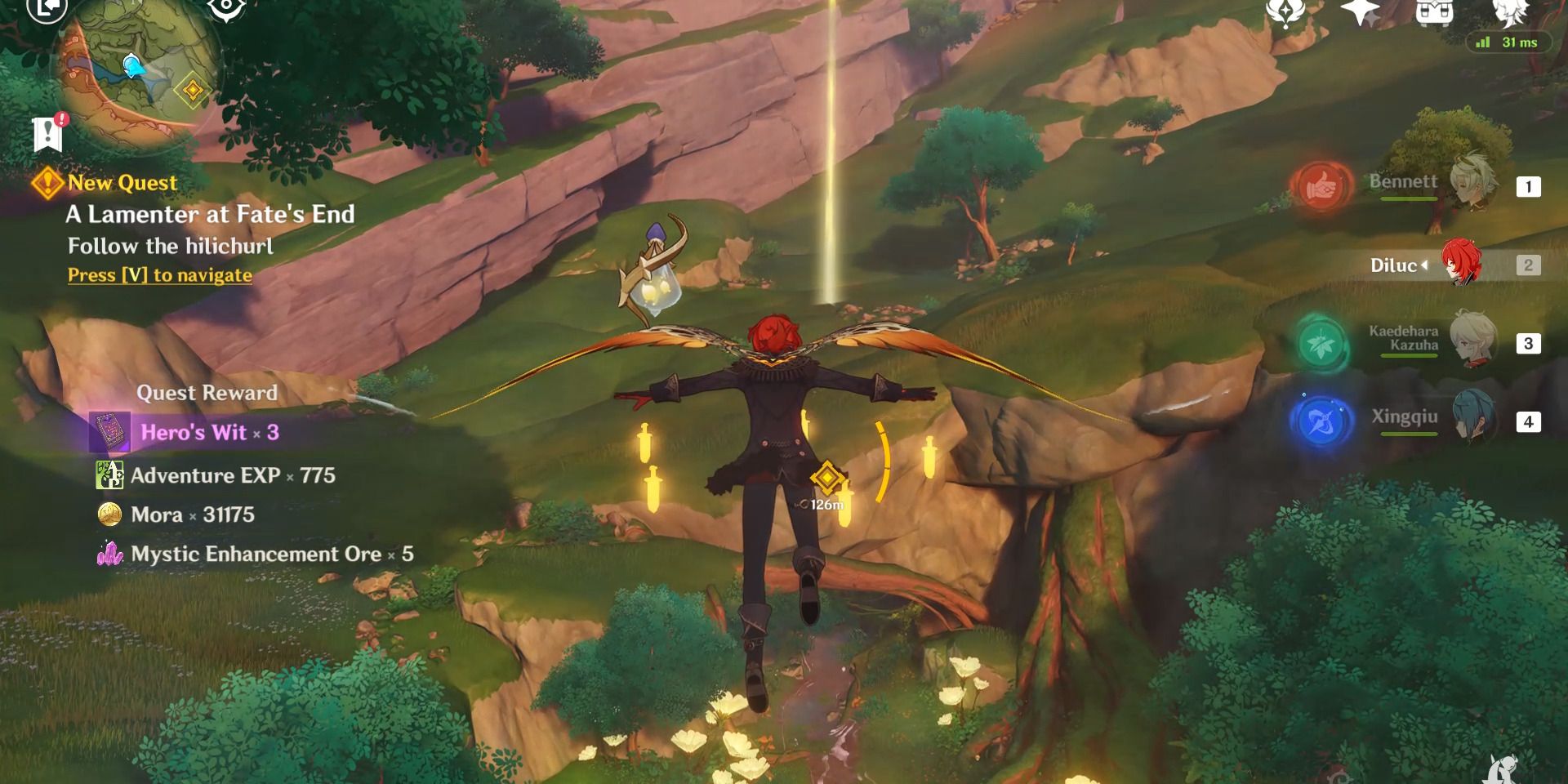 Image de l'emplacement de la grotte hilichurl dans la quête Caribert à Genshin Impact.