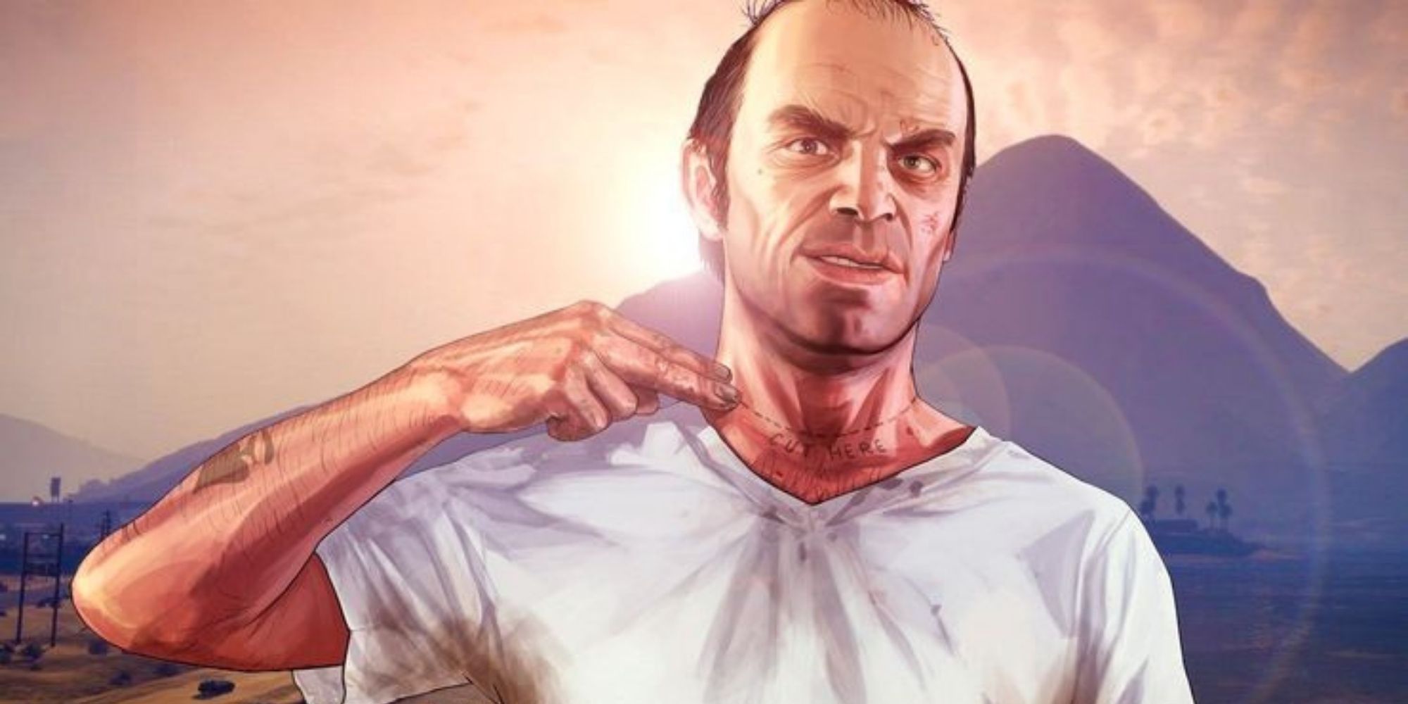 GTAV trevor philips art faisant un geste de gorge tranchée