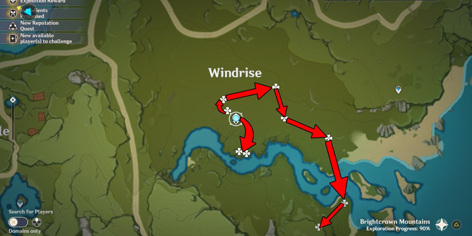 emplacement de l'aster de l'éolienne d'impact Genshin dans le lever du vent