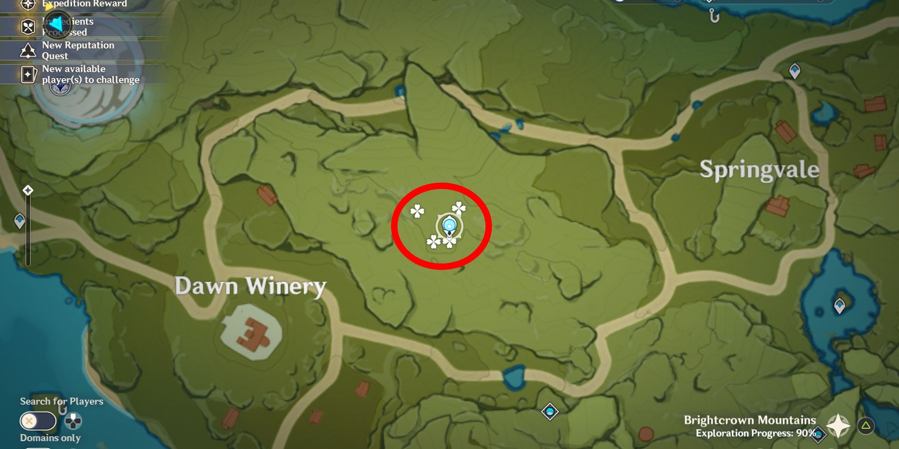 emplacement de l'aster de l'éolienne d'impact de Genshin dans l'établissement vinicole de l'aube