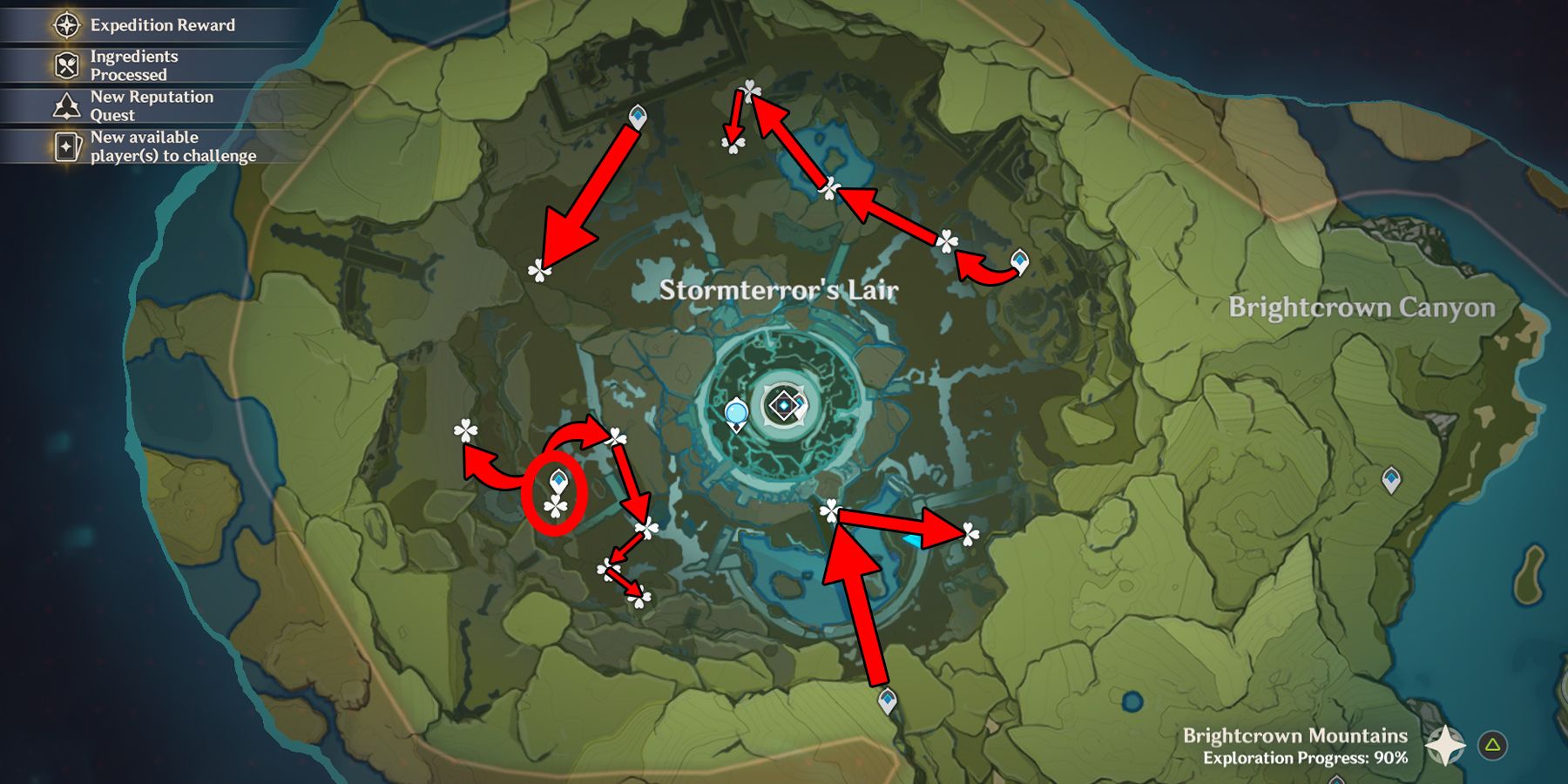 emplacement de l'aster de l'éolienne d'impact Genshin dans le repaire de Stormterror