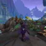 WoW Crystal Fork - a shadow priest looks across Morqut Village in The Forbidden Reach