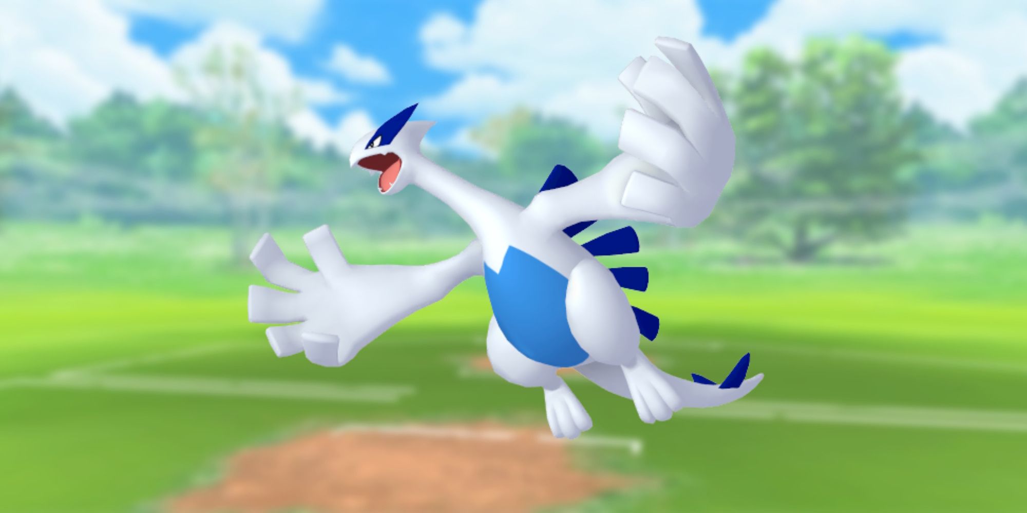 Lugia de Pokemon avec le champ de bataille Pokemon Go en arrière-plan