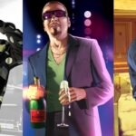 A split image of Roman Bellic, Tony Prince, and Franklin Clinton from the Grand Theft Auto franchise