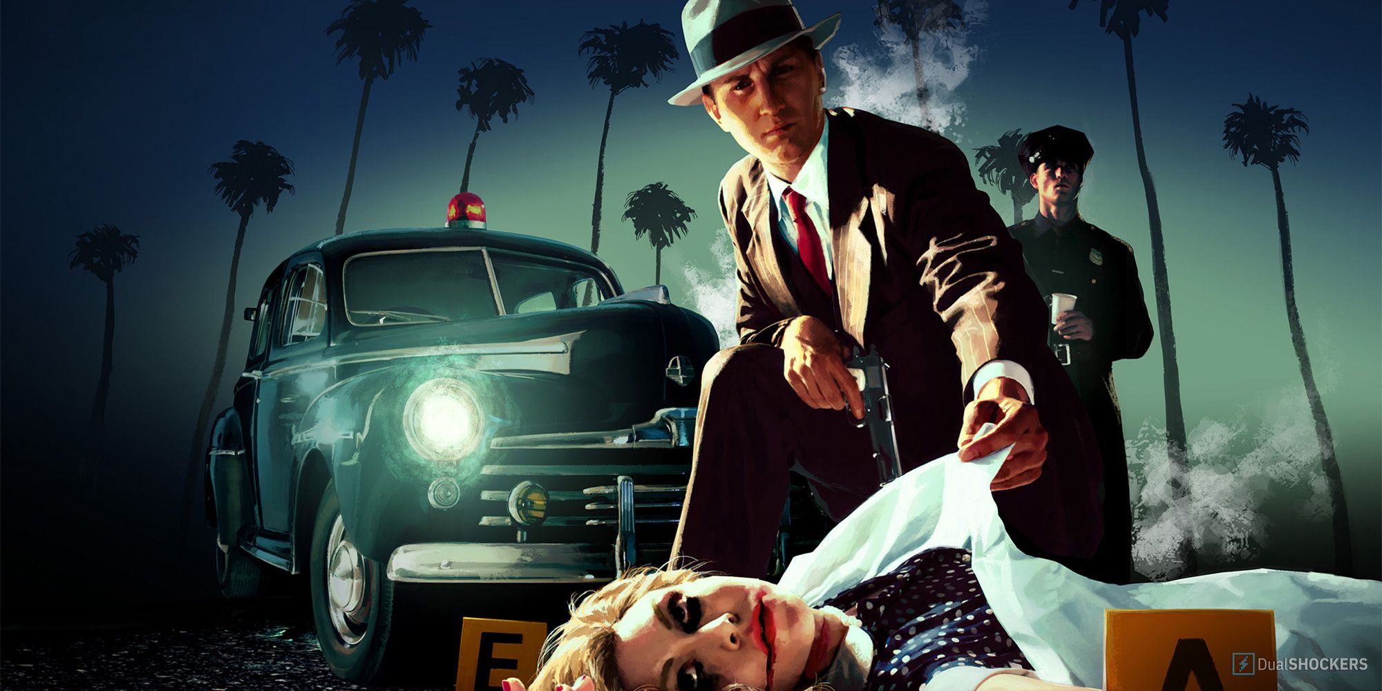 Cole Phelps inspectant un cadavre.