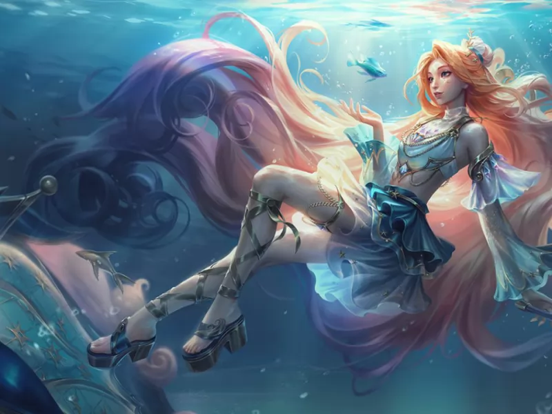 League of Legends: a cosplay of Seraphine immersed in her song of the ocean