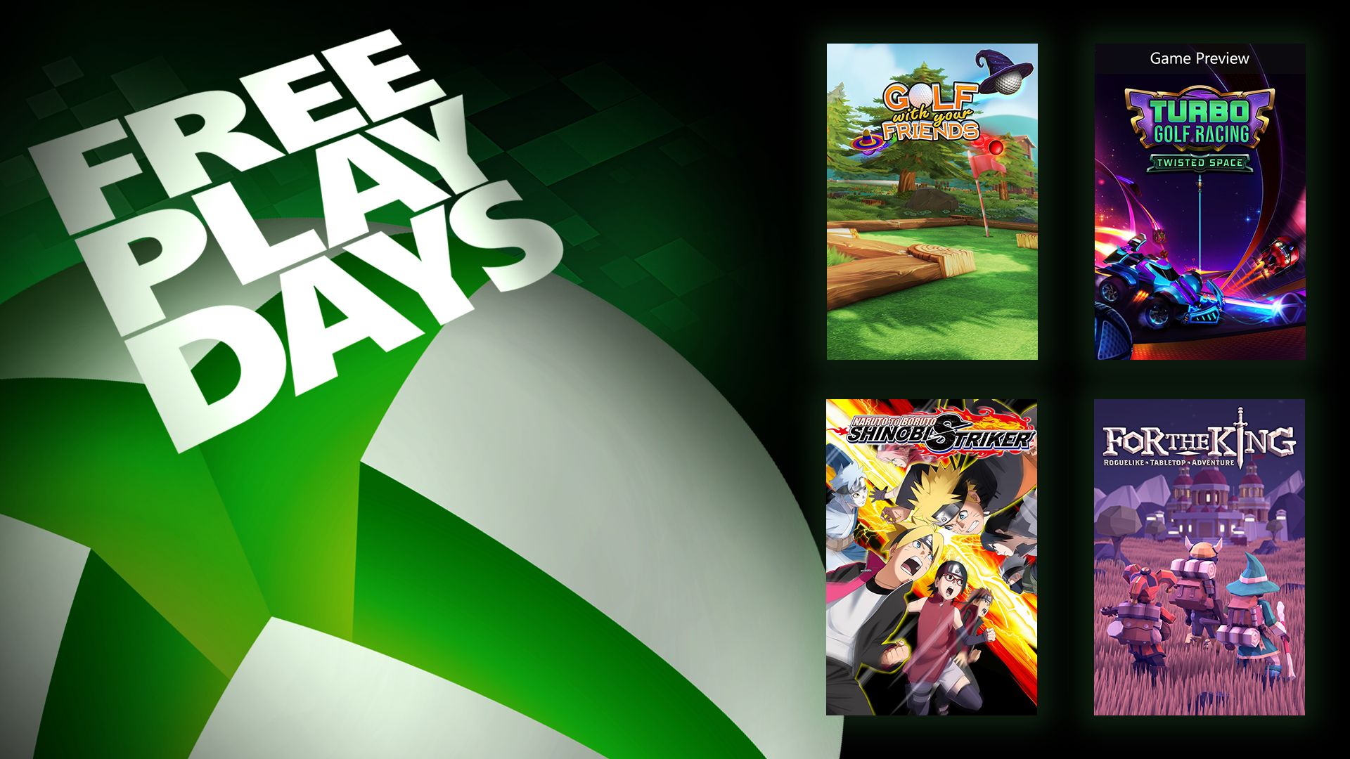 Journées de jeu gratuites - Golf avec vos amis, Turbo Golf Racing, Naruto to Boruto: Shinobi Striker et For the King