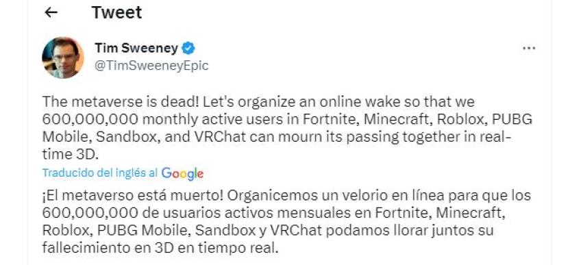 Le créateur de Fortnite se moque de l'échec du métaverse et appelle à organiser des "obsèques en ligne" d'adieu |  Ruetir.com