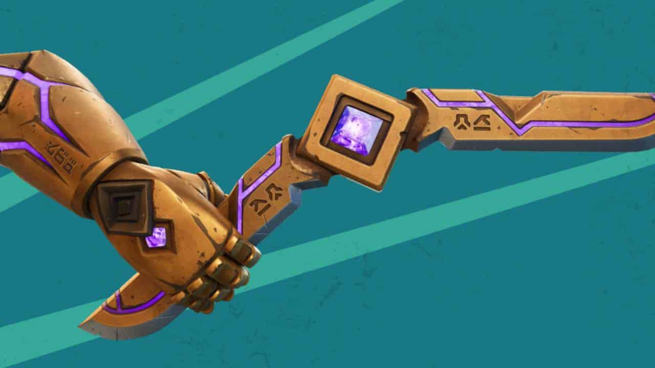 Armes Fortnite : Le Kinetic Boomerang sur fond vert.