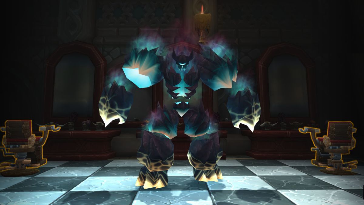WoW warlock pet customization - a blue infernal pet in the barber shop UI