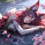 Ahri dans l'eau : Fond d'écran animé League of Legends Ahri Lying In The Water League Of Legends Live Wallpaper