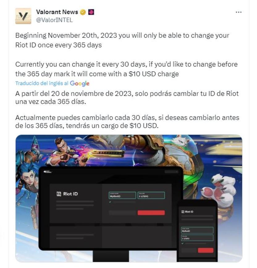 Riot Games will unify nicknames in League of Legends and Valorant, and you will have to pay $10 if you want to change it | Ruetir