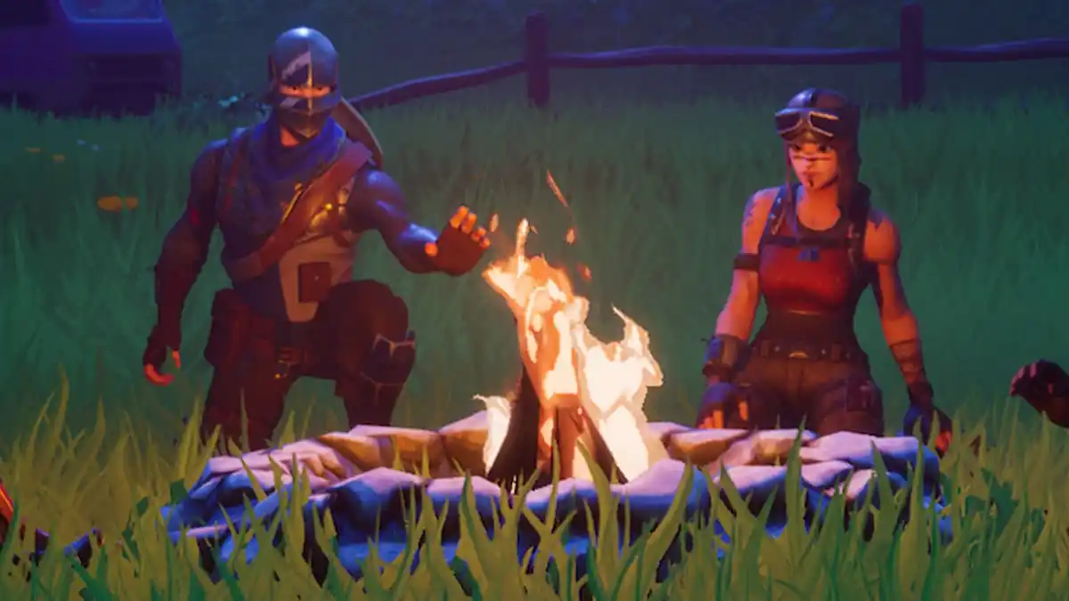 Fortnite Campfire With Multiple People Near It In A Field