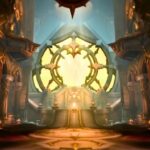 Glass feature in a cathedral-looking room in WoW The War Within