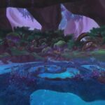 A body of water and an small island in the Emerald Dream zone