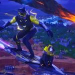 Lewis Hamilton Fortnite Icon Series skin, featuring a custom hoverboard and Roscoe the dog.