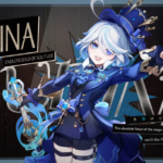 Furina smiling and posing with her sword while onstage.